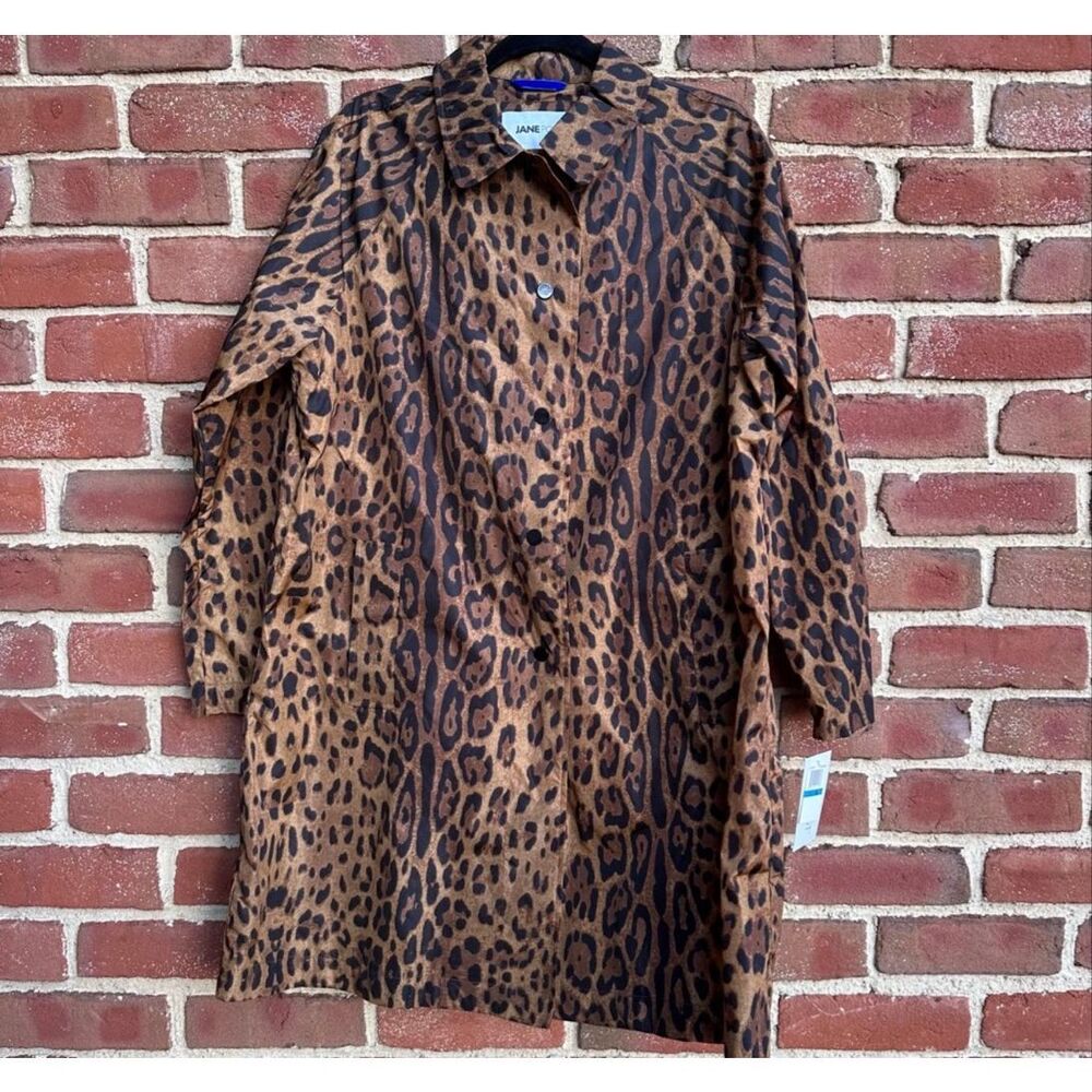 Jane Post $695 Leopard Print Nylon Rain Jacket Snap Front Womens Small NEW